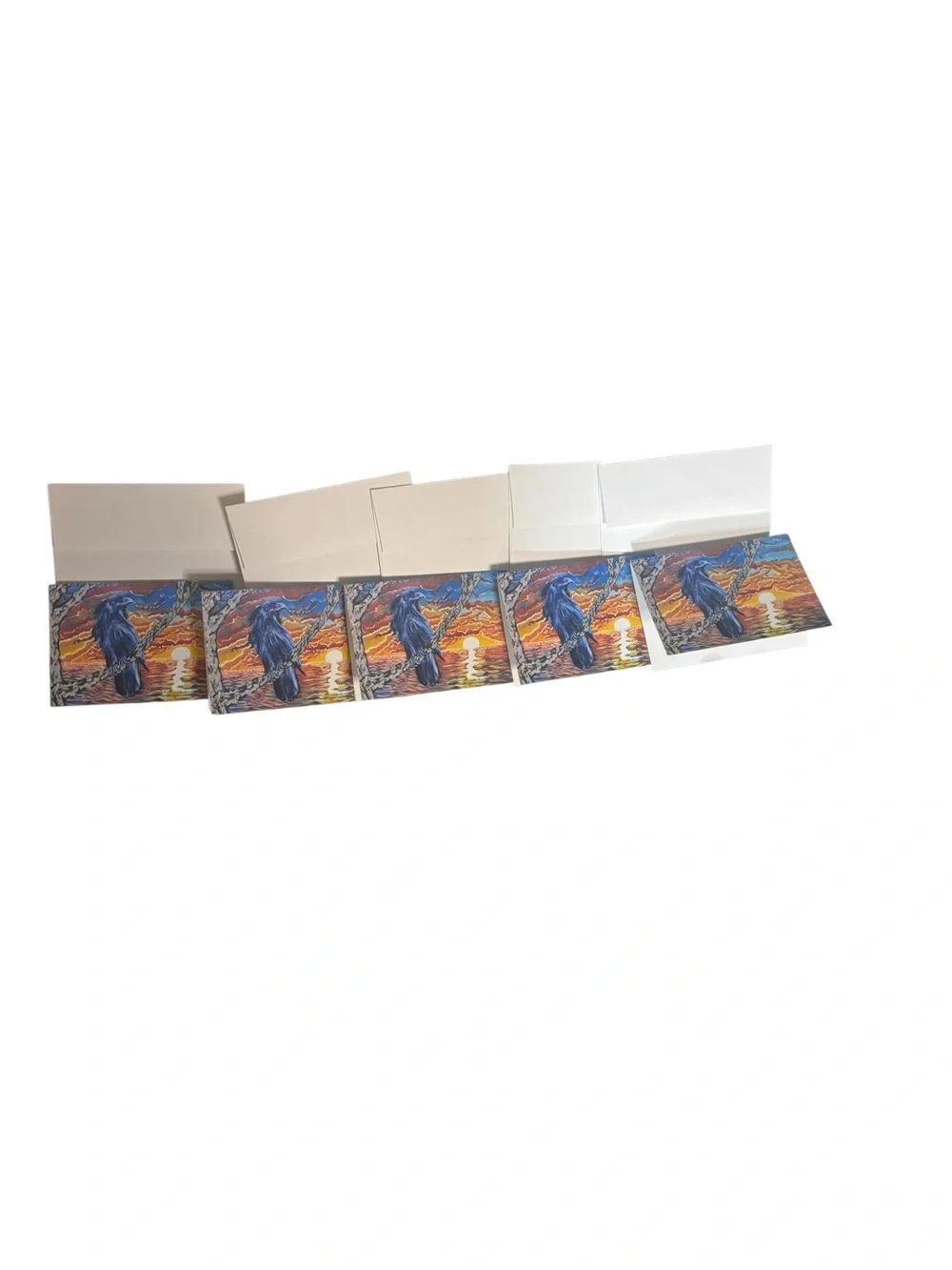 Mystic Raven Sunset Greeting Cards Set of 5 by Briefcase Artist